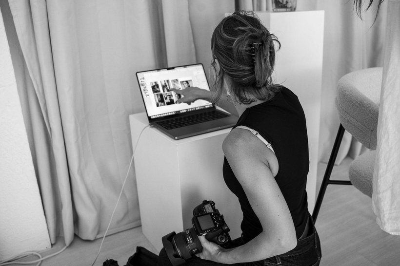 Checking images on a laptop between set-ups